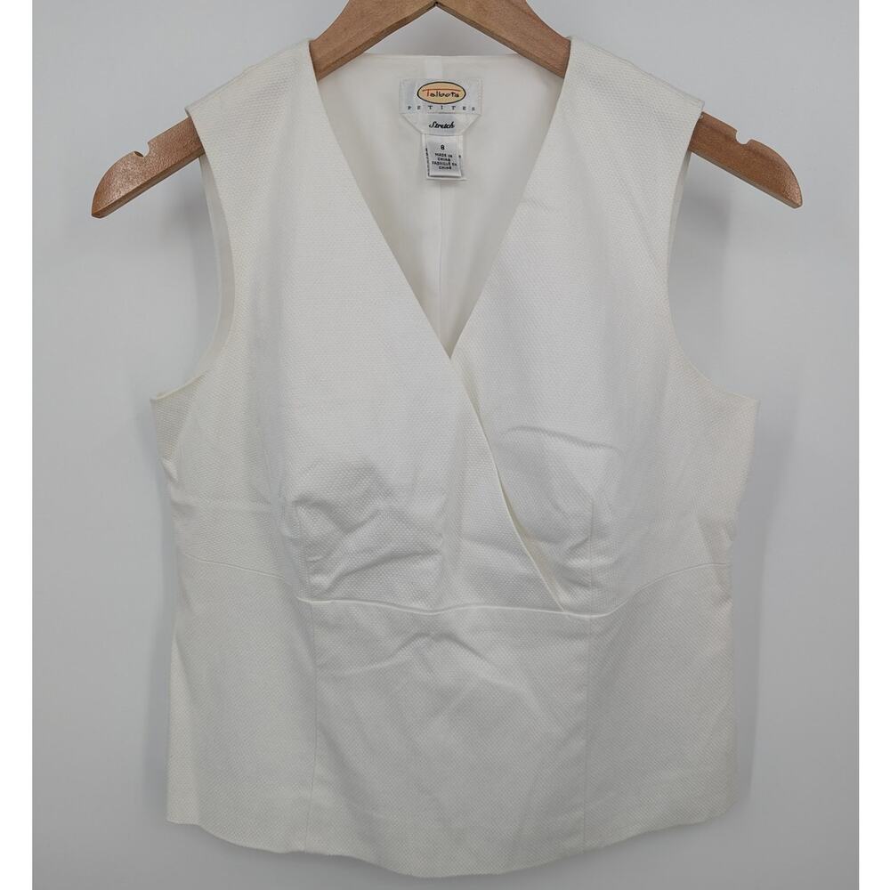 Talbots Petites White Textured Cotton Vest Top Sleeveless Career Stretch 8P